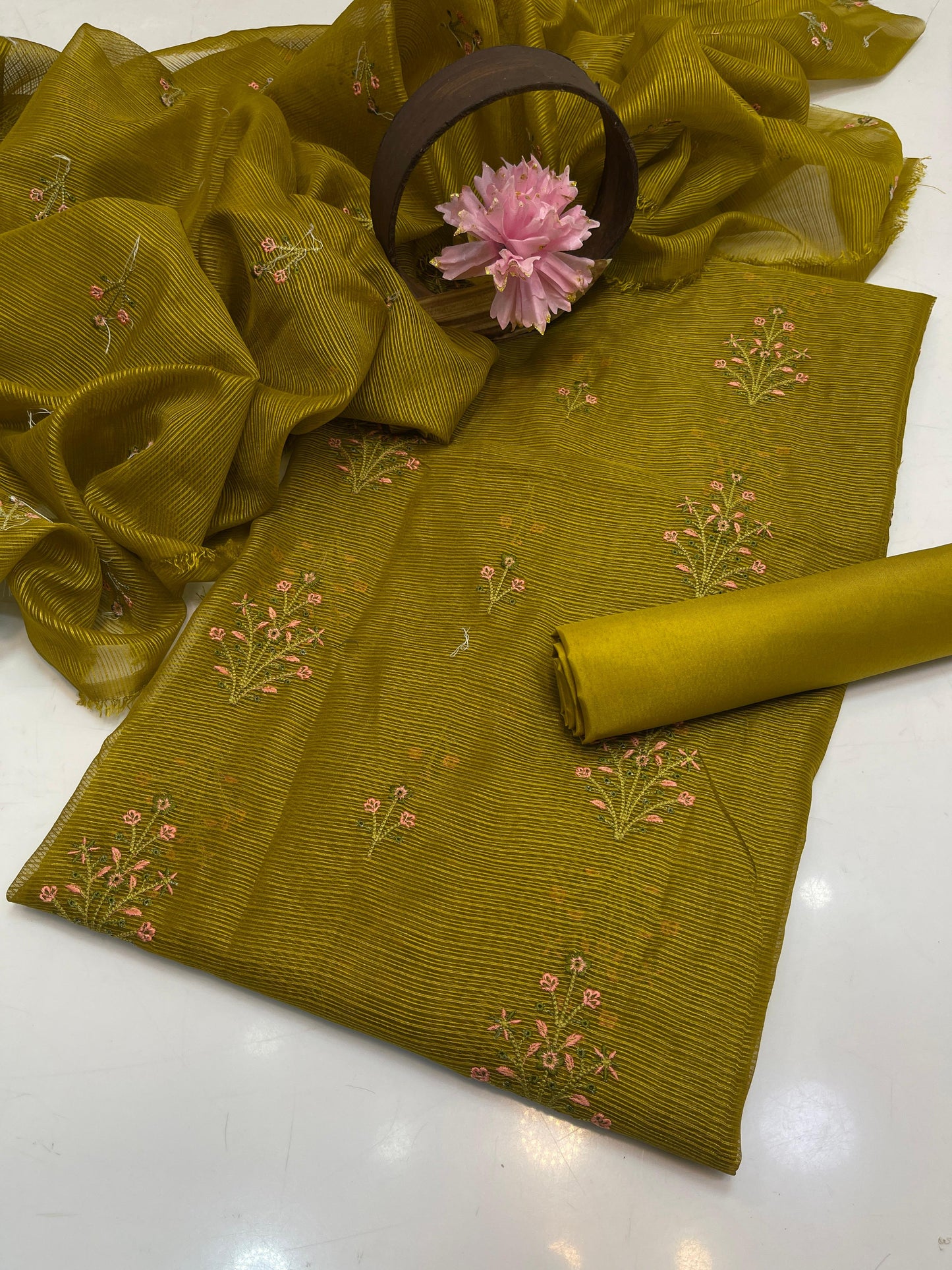 Khaadi Stuff Embroidered 3 Piece Suit – Embroidered Shirt, Dupatta & Kataan Trouser