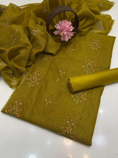 Khaadi Stuff Embroidered 3 Piece Suit – Embroidered Shirt, Dupatta & Kataan Trouser