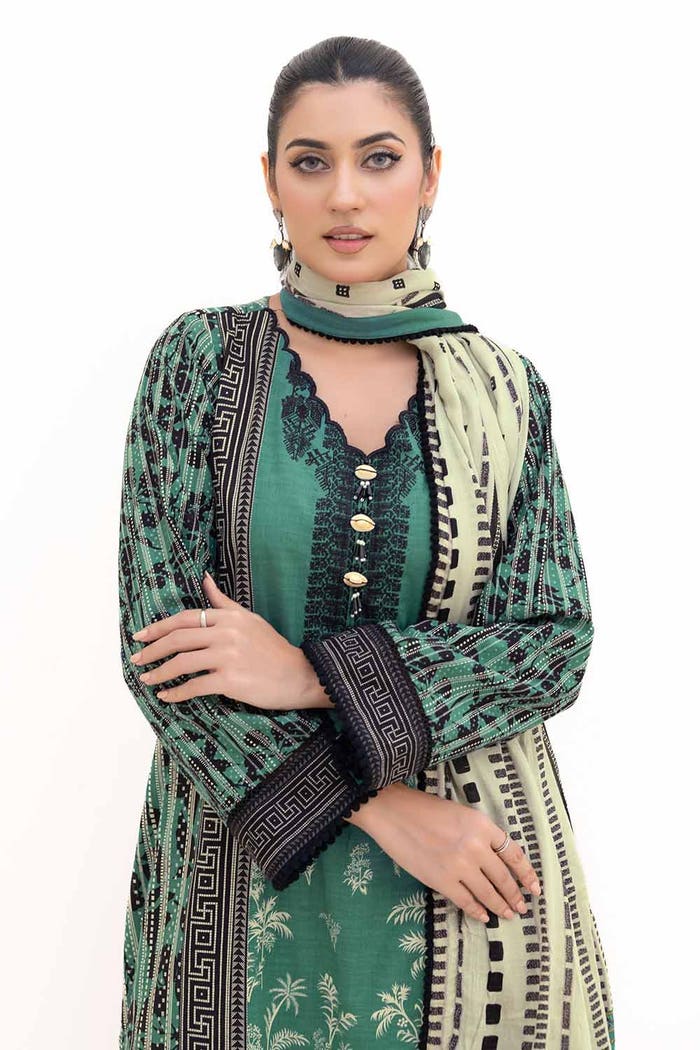 3 Piece Unstitched Embroidered Khaddar Suit with Printed Cotton Net Dupatta CN-42004