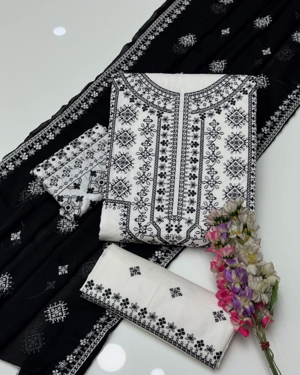 Cotton Embroidered suit -3 piece