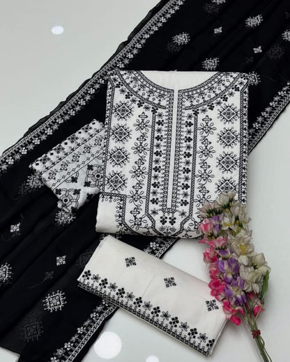 Cotton Embroidered suit -3 piece