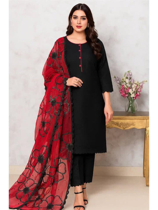 Chikankari Lawn Organza Cutwork Duppata-3 Piece