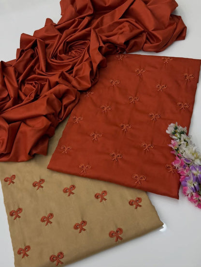 Ribbon embroidered dhanak-3 piece