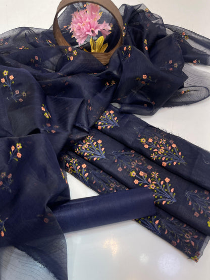 Khaadi Stuff Embroidered 3 Piece Suit – Embroidered Shirt, Dupatta & Kataan Trouser