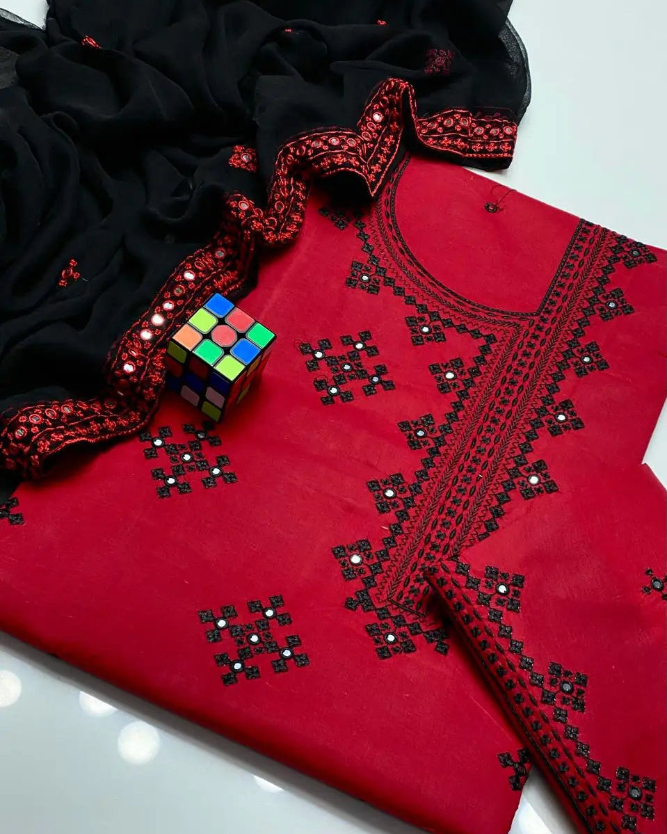 Sindhi Anarkha Style Lawn Cotton Heavy Embroidery - 3 Piece