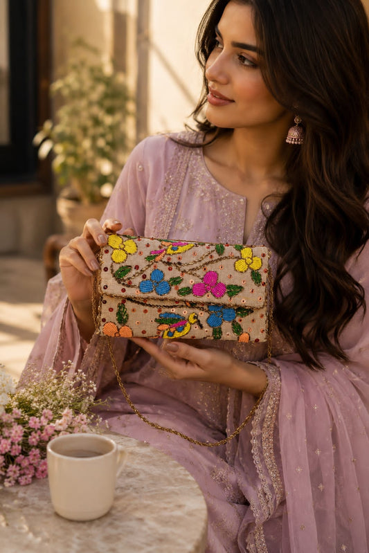 Rose Gold Beaded clutch