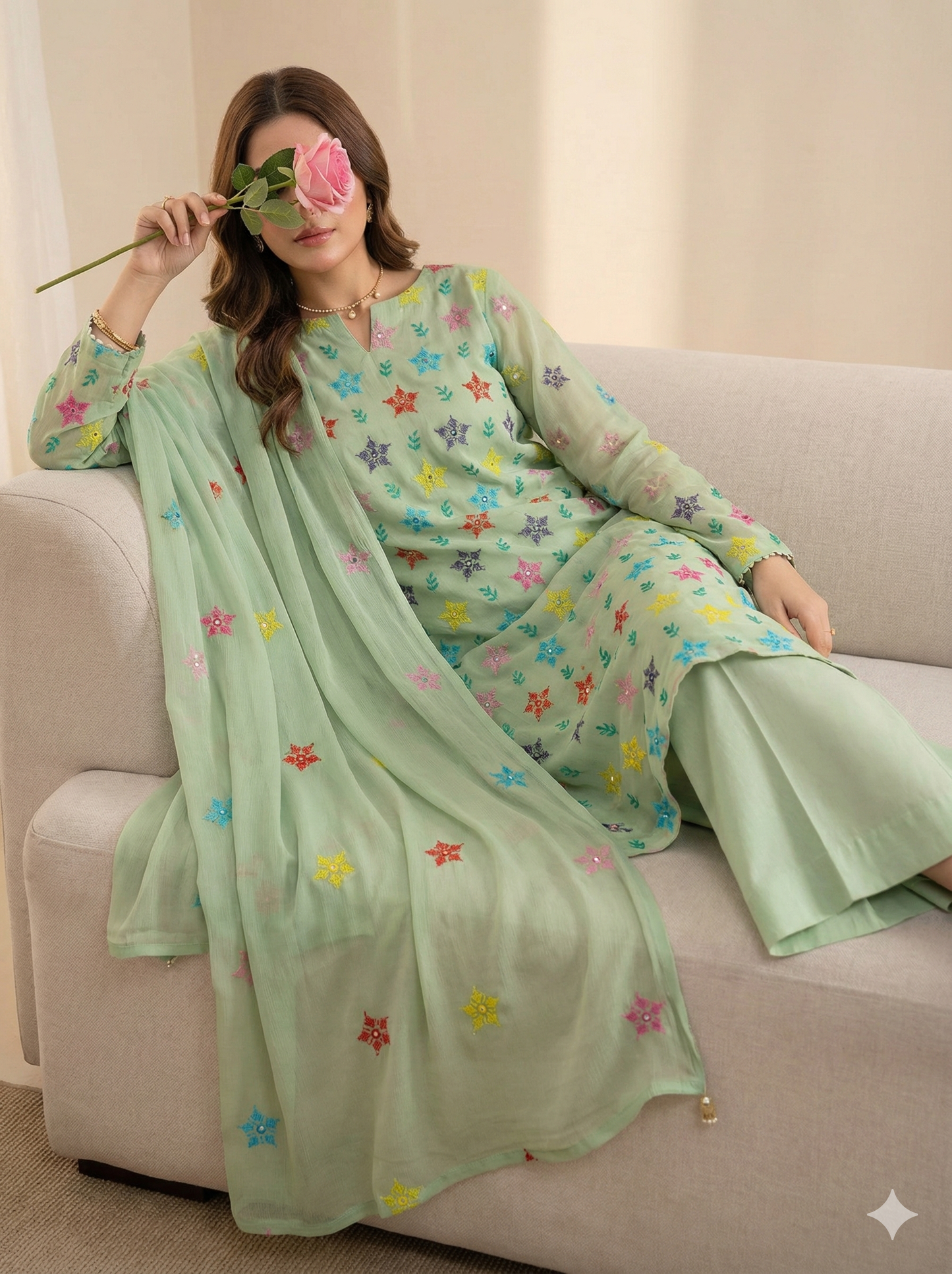 Hand embroidery Chiffon -2 piece