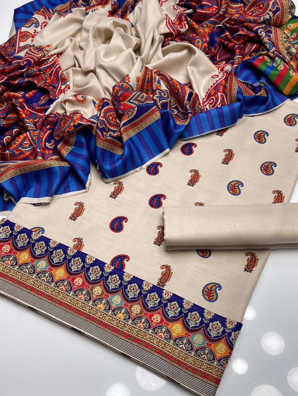 Pure Indian Pashmina Wool 74 Grade Kalamkari - 3 Piece