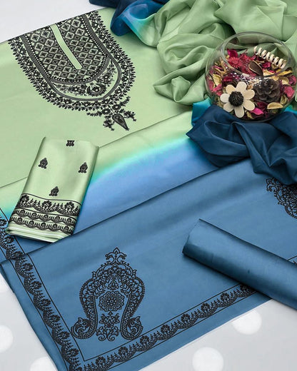 Shamoze Silk Digital Print-3 piece Dress with Dupatta