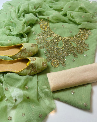 Chiffon Boti HandWork-3 Piece Dress with Khussa