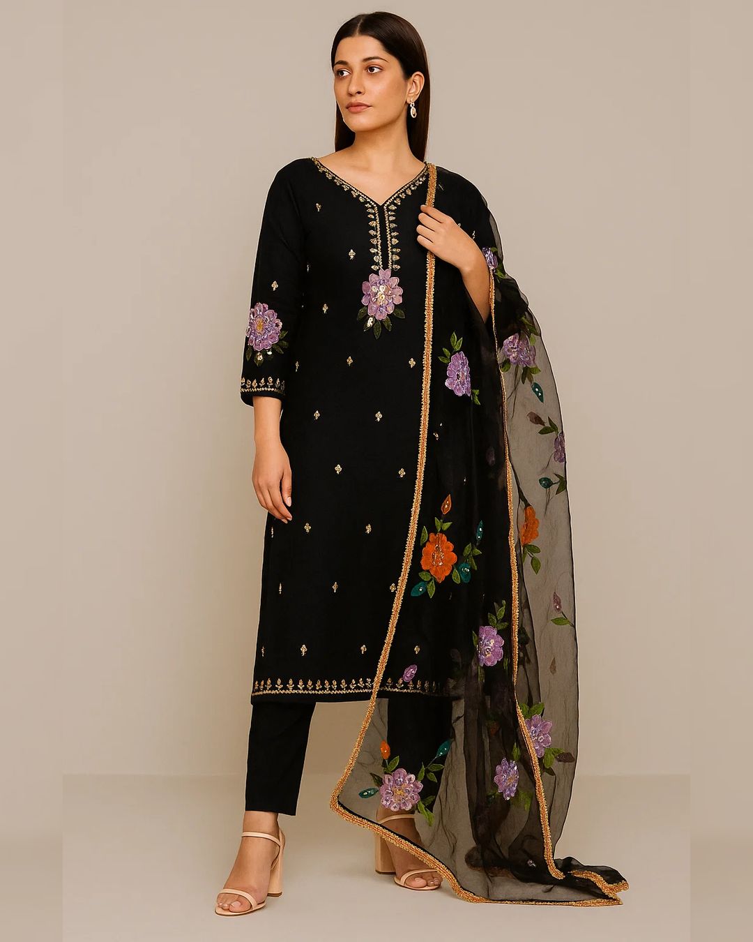 Handwork Stones & Beads Organza Dress | 2 Piece
