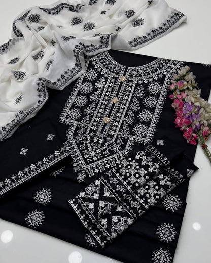 Cotton Embroidered suit -3 piece