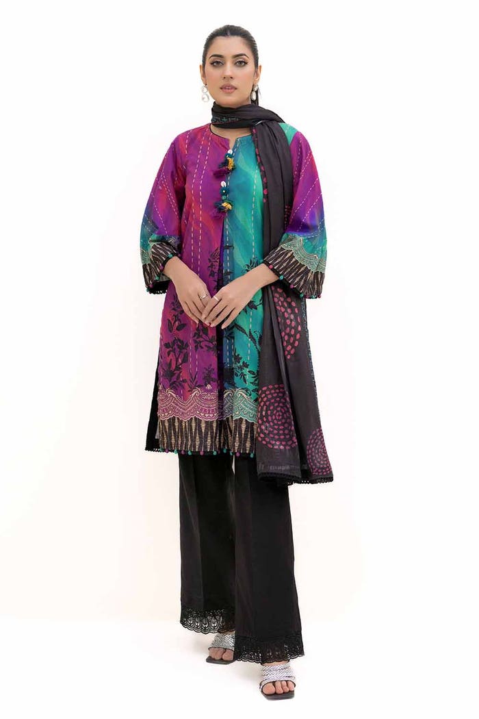 3 Piece Unstitched Printed Khaddar Suit with Printed Cotton Net Dupatta CN-42003