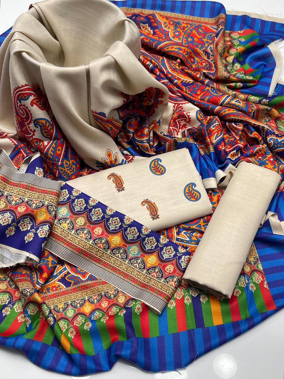 Pure Indian Pashmina Wool 74 Grade Kalamkari - 3 Piece