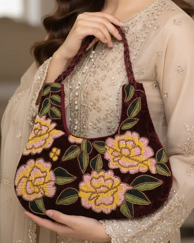 KHUWAB Signature Handmade Beaded Purse – Luxury Ethnic Evening Bag for Eid, Wedding & Party