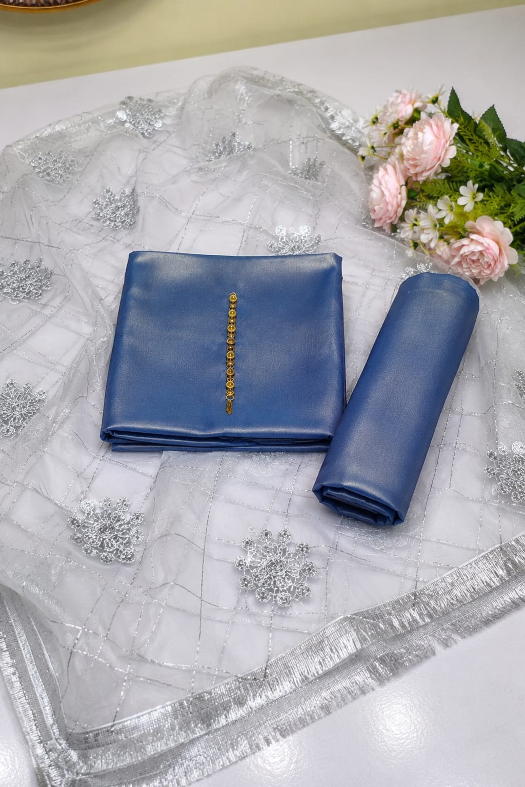 Two tone masouri Net Duppatta - 3 piece