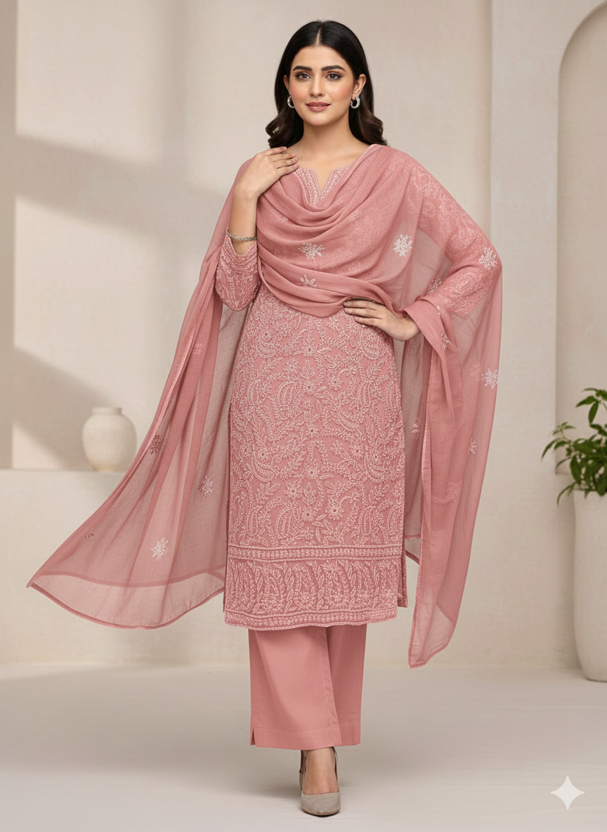 Premium hand emb bamber Chiffon -2 piece