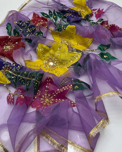 Designer Handpainted Organza Eid Dupatta – Indian Nagina Work