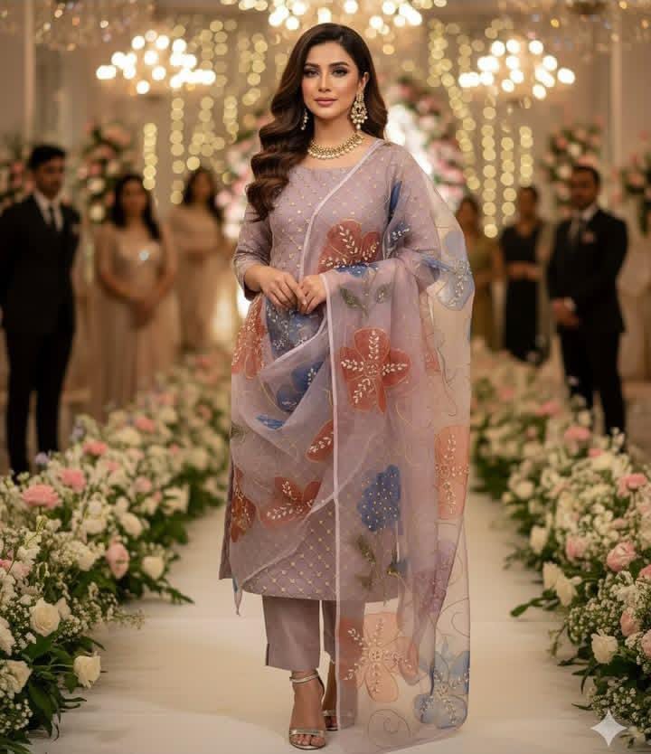 Fancy Party Wear Soft Organza 9mm - 2 piece