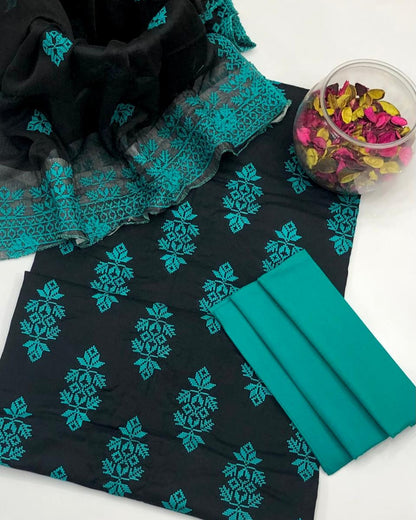 Lawn Cross Stitch Booti Jaal Embroidered 3-Piece