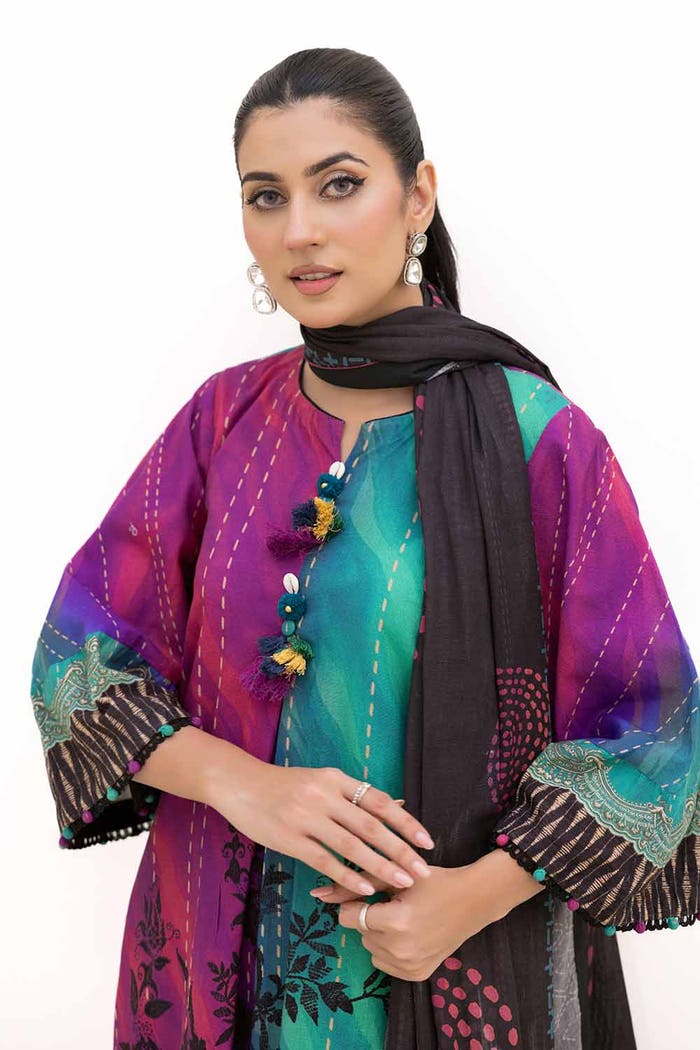 3 Piece Unstitched Printed Khaddar Suit with Printed Cotton Net Dupatta CN-42003