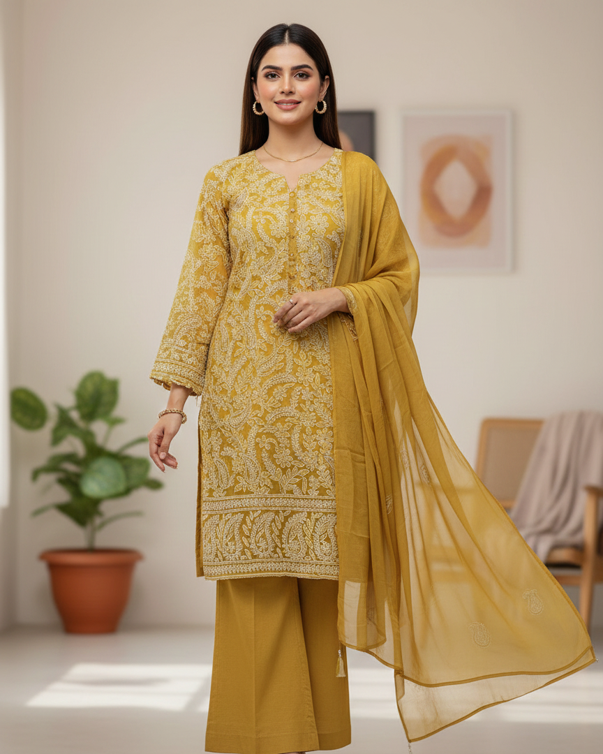 Premium hand emb bamber Chiffon -2 piece