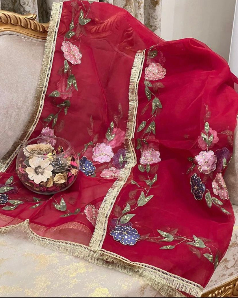 Organza Brush Pant Suit with Heavy Nagina Dupatta – Premium Collection