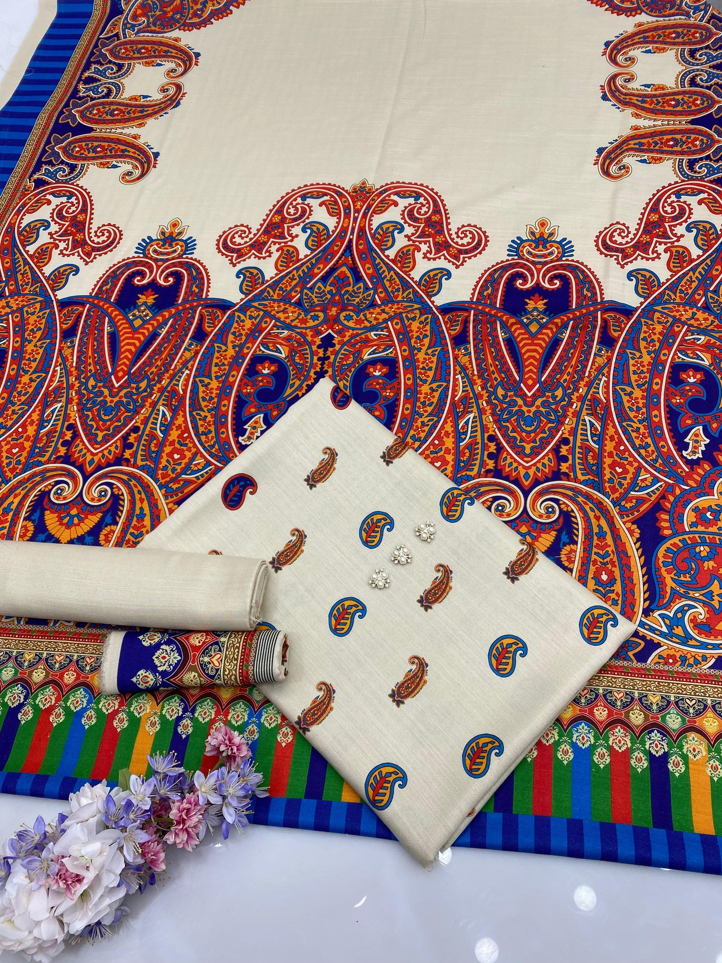 Pure Indian Pashmina Wool 74 Grade Kalamkari - 3 Piece
