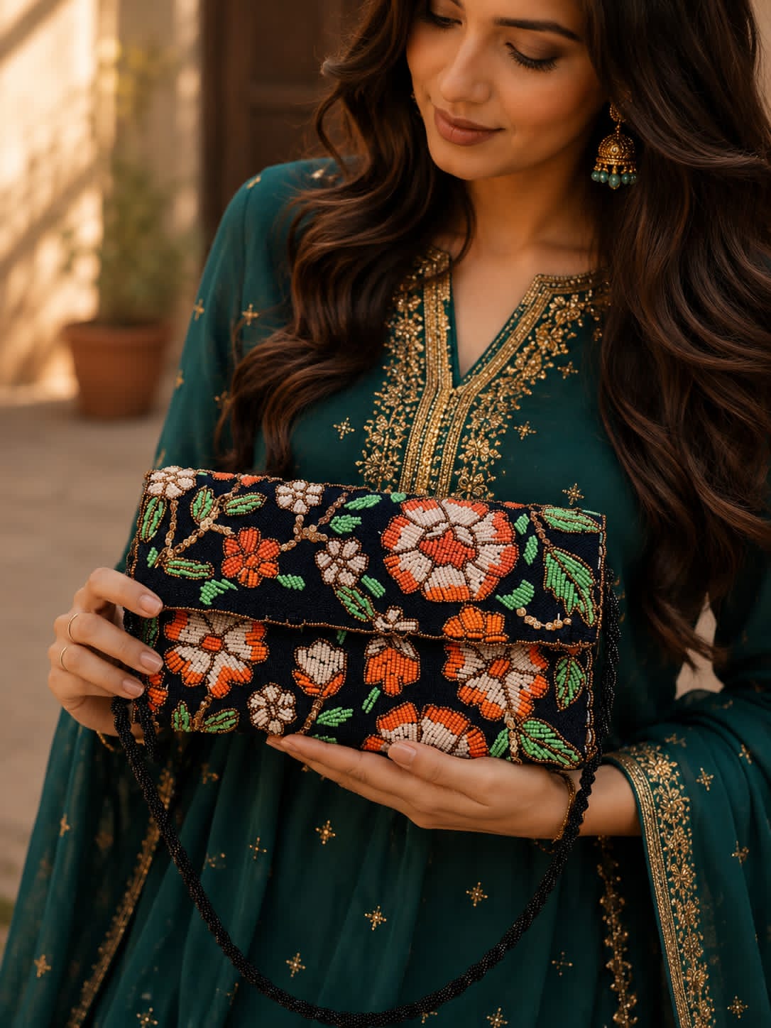 Rose Gold Beaded Handbag