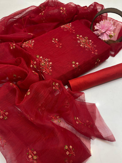 Khaadi Stuff Embroidered 3 Piece Suit – Embroidered Shirt, Dupatta & Kataan Trouser
