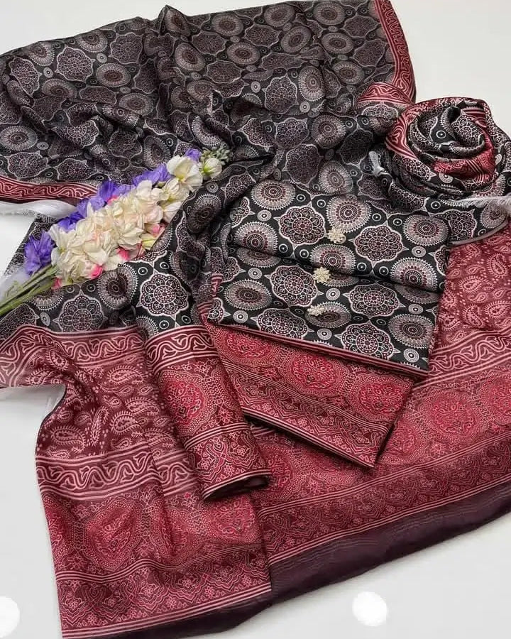 Ajrak Shamooz Silk - 3 piece