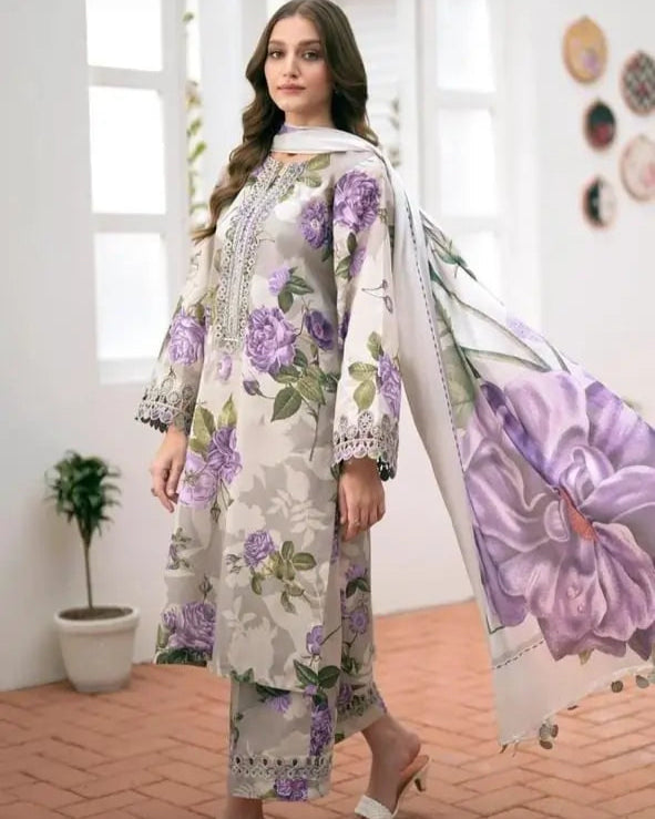 Swiss jacquard Lawn- 3 piece suit