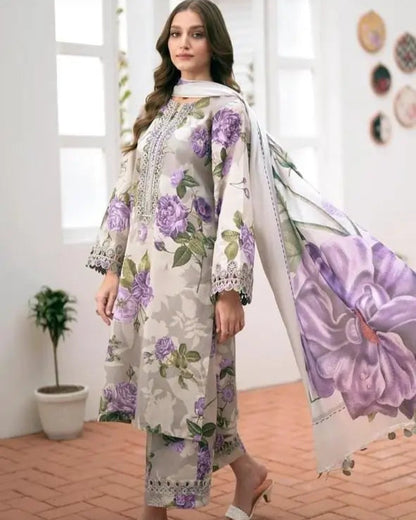 Swiss jacquard Lawn- 3 piece suit