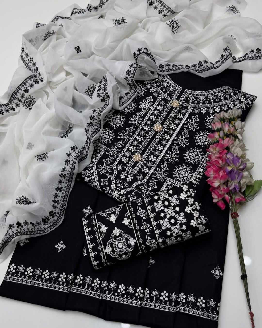 Cotton Embroidered suit -3 piece